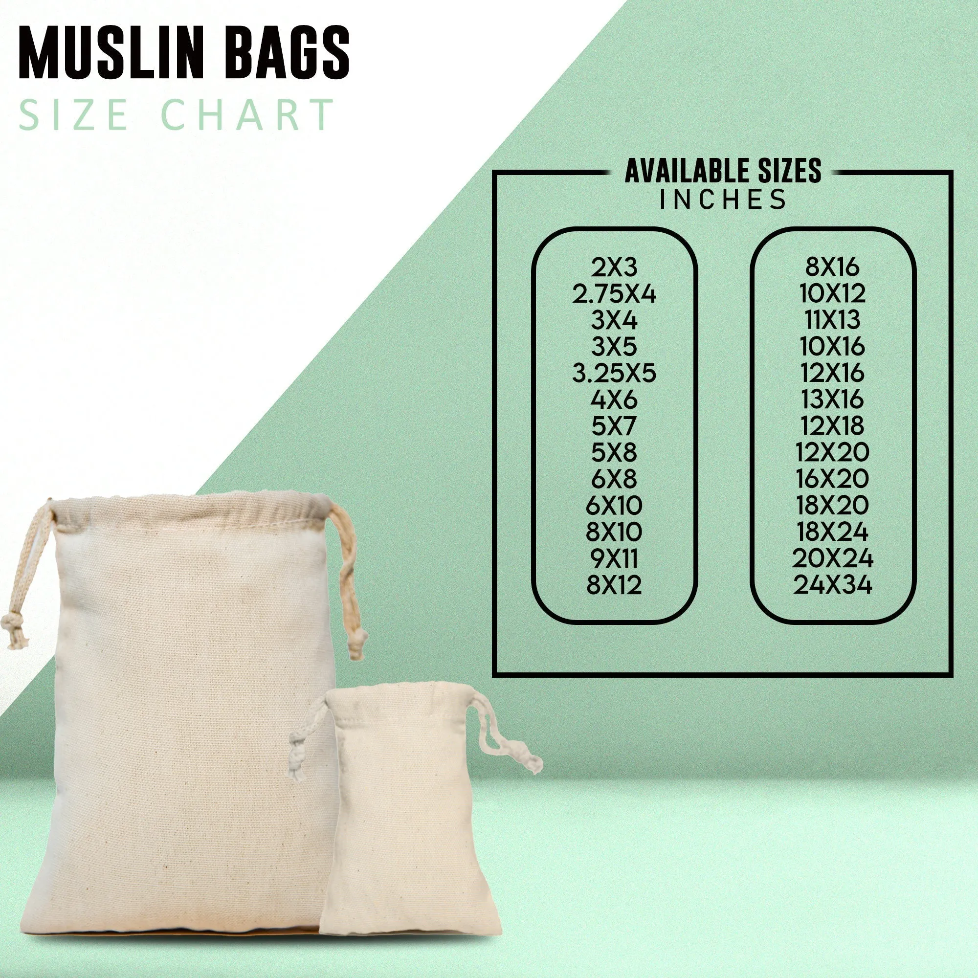 12x16 inches Cotton Muslin Bags