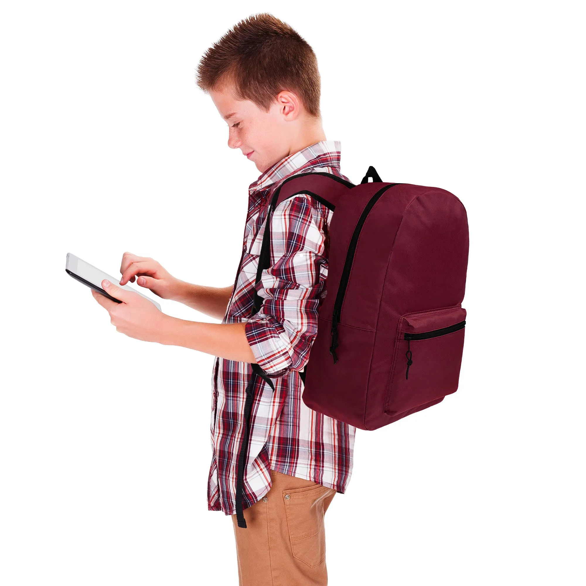 15" Kids Basic Wholesale Backpack in 6 Colors - Bulk Case of 24