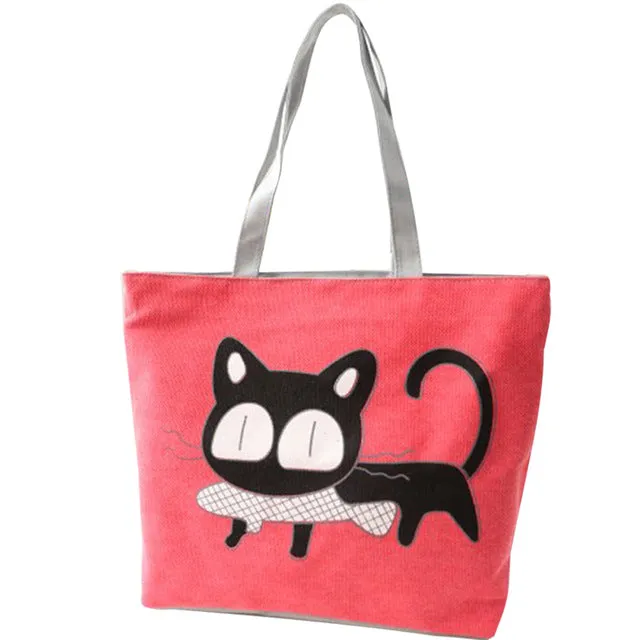 2017 New Special Cartoon Cat Fish Canvas Handbag Preppy School Bag for Girls Women's Handbags Cute Bags LXX9