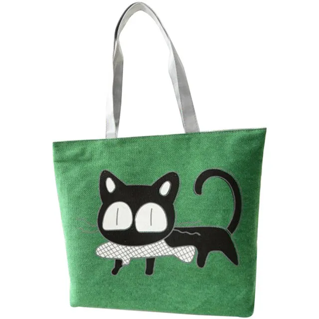 2017 New Special Cartoon Cat Fish Canvas Handbag Preppy School Bag for Girls Women's Handbags Cute Bags LXX9