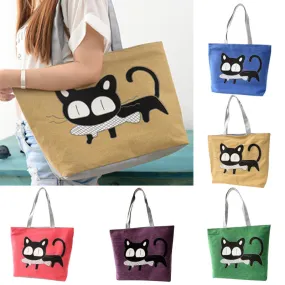 2017 New Special Cartoon Cat Fish Canvas Handbag Preppy School Bag for Girls Women's Handbags Cute Bags LXX9