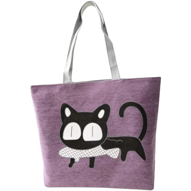 2017 New Special Cartoon Cat Fish Canvas Handbag Preppy School Bag for Girls Women's Handbags Cute Bags LXX9