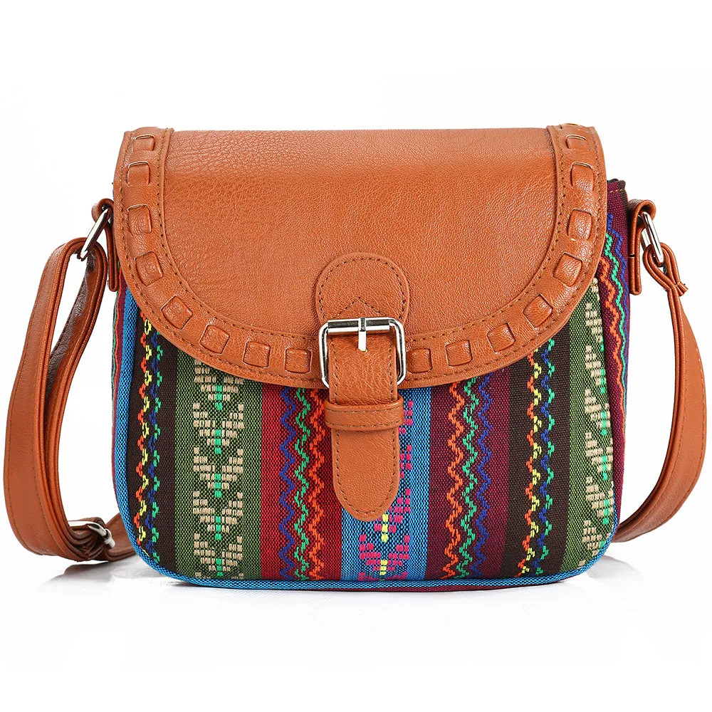 2017 Vintage Fabric Boho Aztec Tribal Female Handbag Women Crossbody Bag Ladies Shoulder Bag with PU Leather Messenger Bag