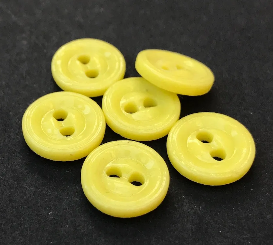 6 Buttercup Yellow 12mm Vintage Glass Buttons