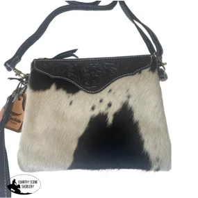 A8260 - Tooled Hair-On hide Leather Oversized Clutch / Crossbody Bag