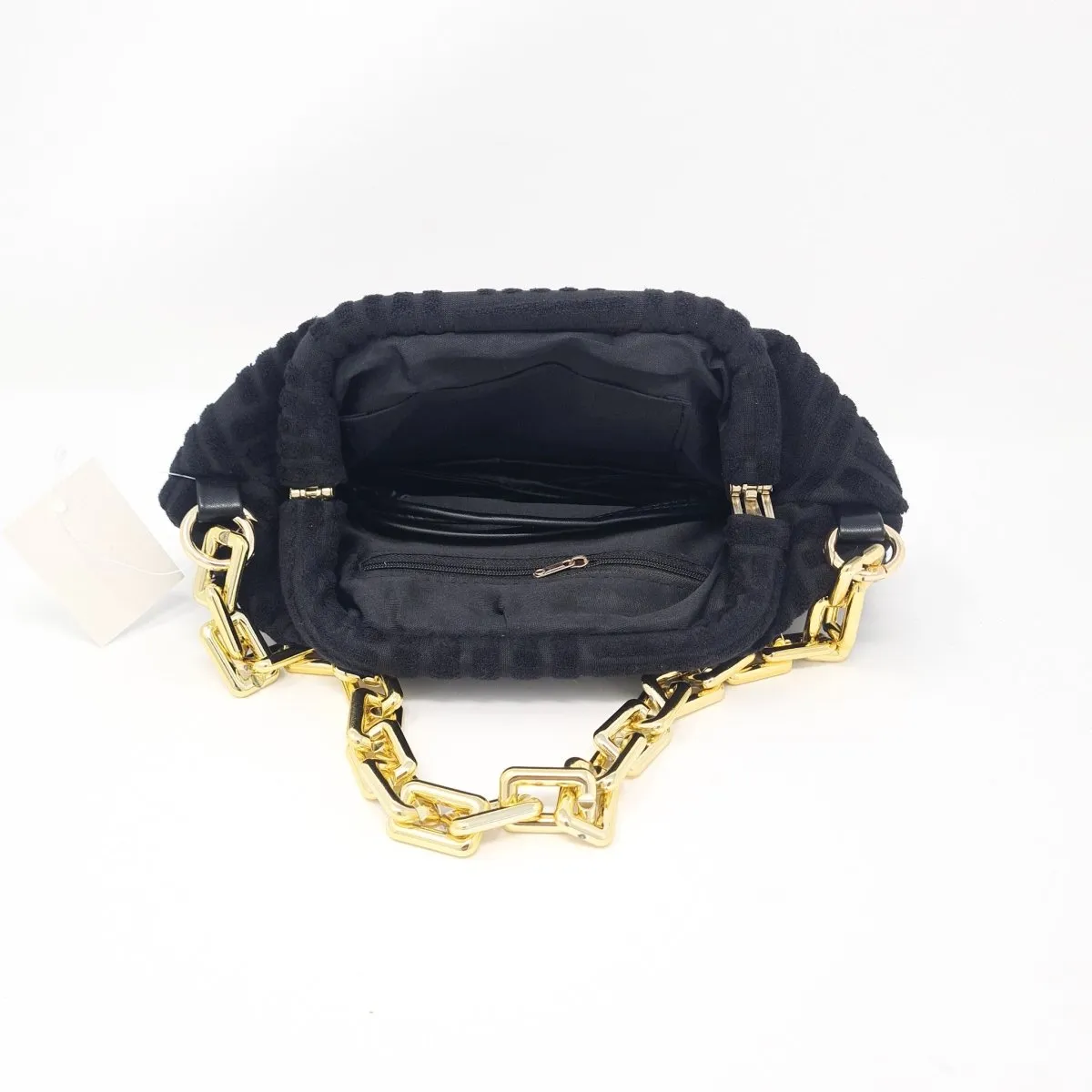 Black Towel Feel Gold Chain Handbag