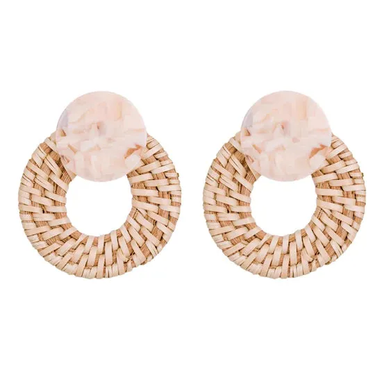 Blonde Rattan Bali Doorknocker Earrings