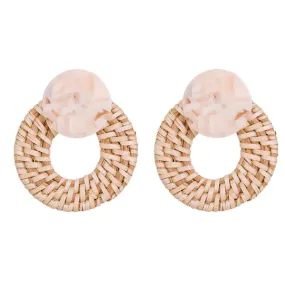 Blonde Rattan Bali Doorknocker Earrings