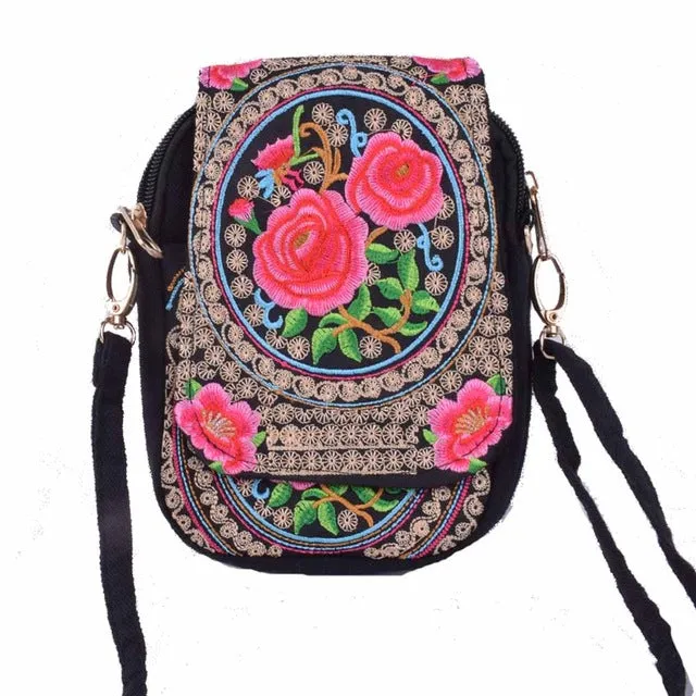 Boho Ethnic Embroidery Bag Vintage Embroidered Canvas Cover Shoulder Messenger Bags Women Small Coins Travel Beach Phone Purse