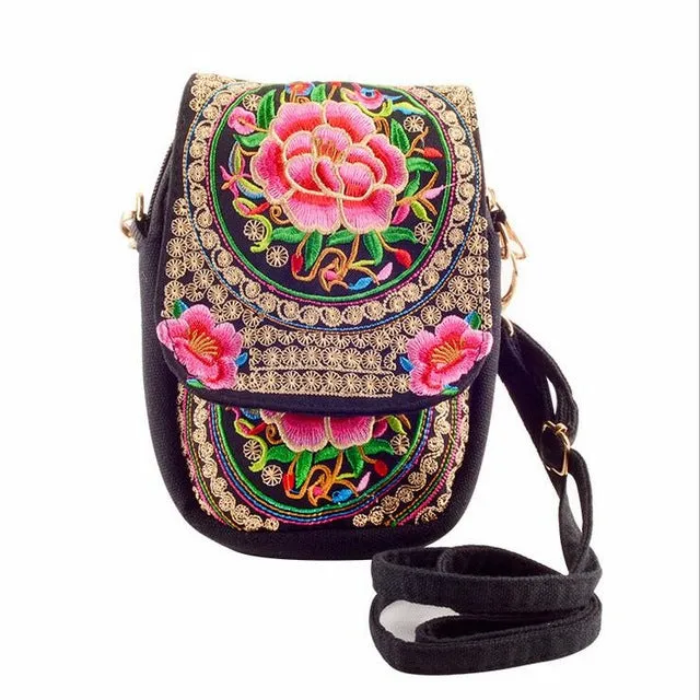 Boho Ethnic Embroidery Bag Vintage Embroidered Canvas Cover Shoulder Messenger Bags Women Small Coins Travel Beach Phone Purse