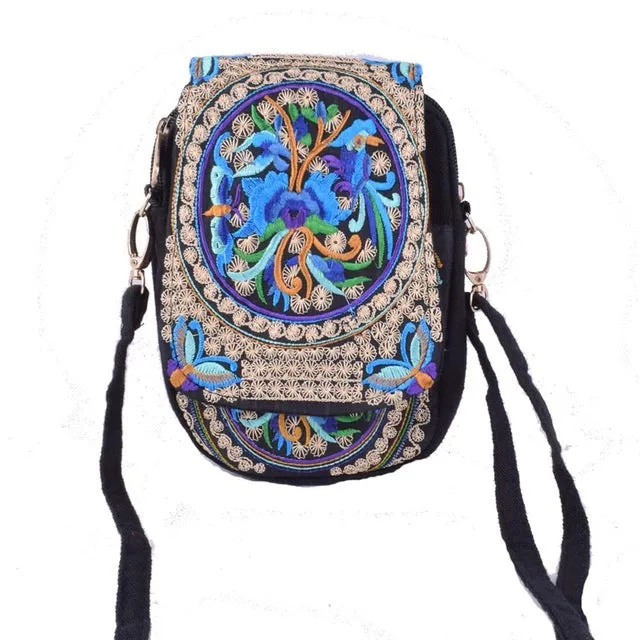 Boho Ethnic Embroidery Bag Vintage Embroidered Canvas Cover Shoulder Messenger Bags Women Small Coins Travel Beach Phone Purse