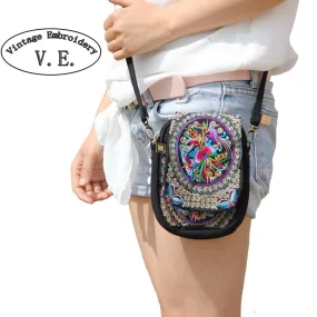 Boho Ethnic Embroidery Bag Vintage Embroidered Canvas Cover Shoulder Messenger Bags Women Small Coins Travel Beach Phone Purse