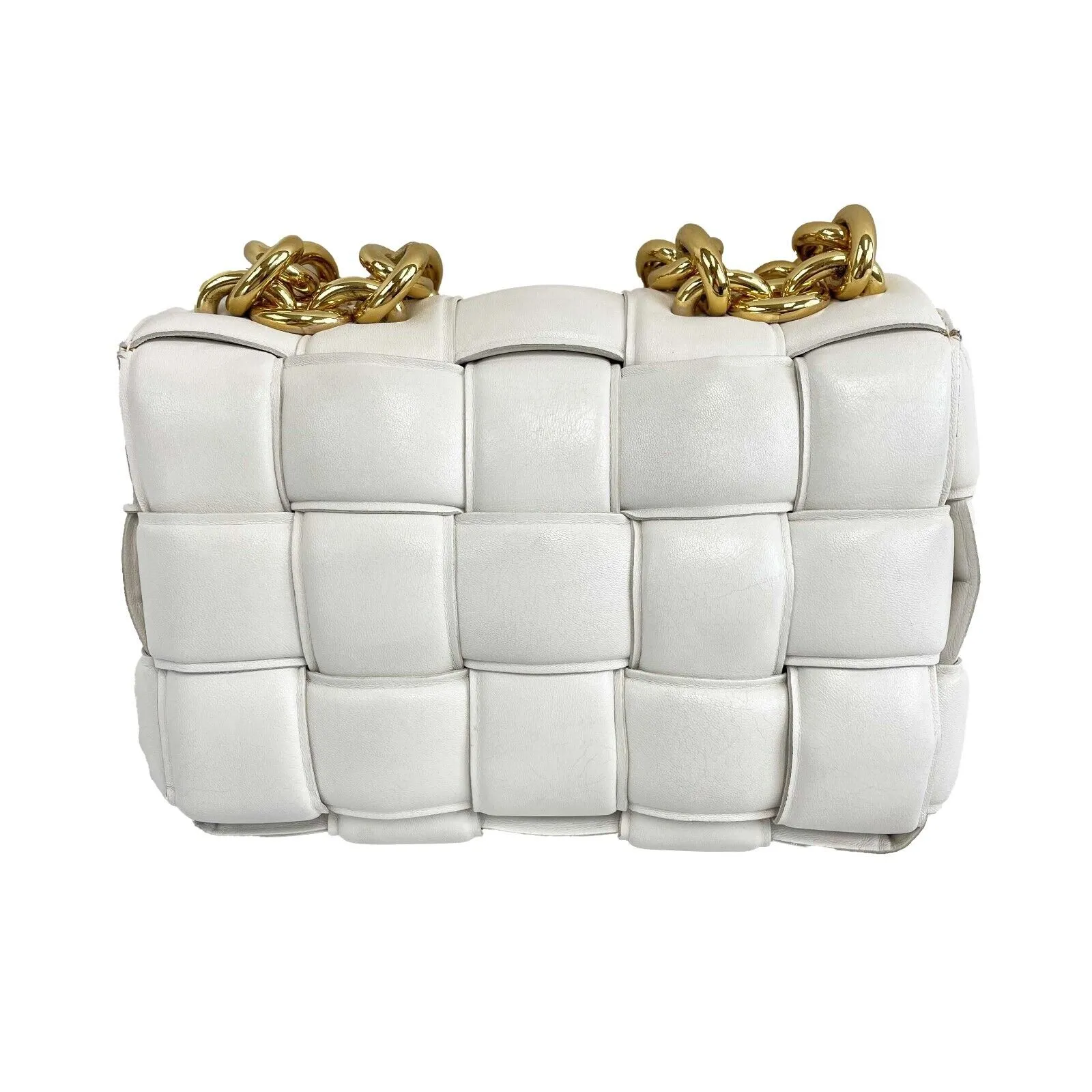 Bottega Veneta - Lambskin Maxi Intrecciato Padded White Crossbody