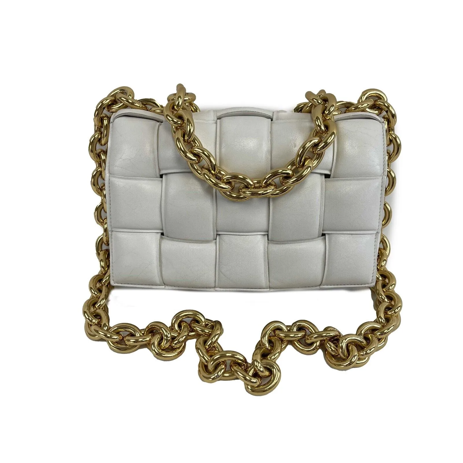 Bottega Veneta - Lambskin Maxi Intrecciato Padded White Crossbody