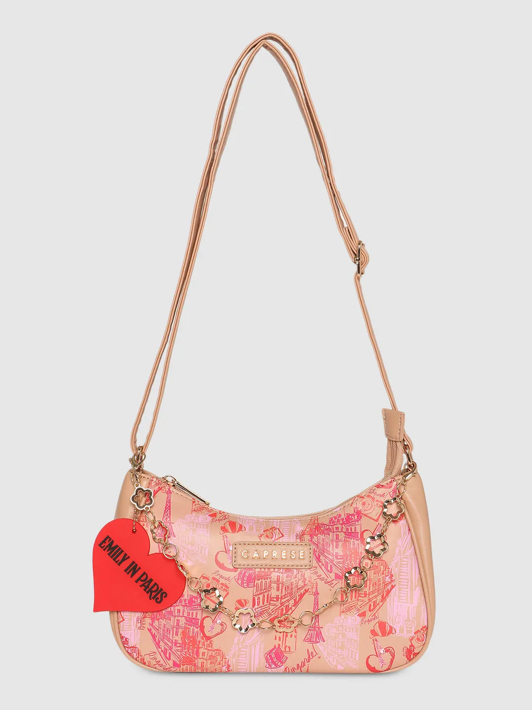 Caprese Emily In Paris Printed Hobo Handbag Beige