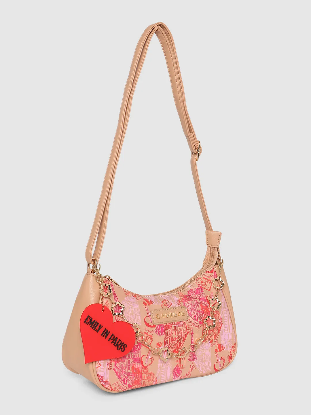 Caprese Emily In Paris Printed Hobo Handbag Beige