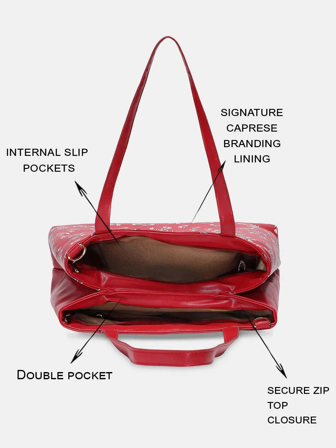 Caprese Merida Satchel Large Printed Women'S Handbag Red