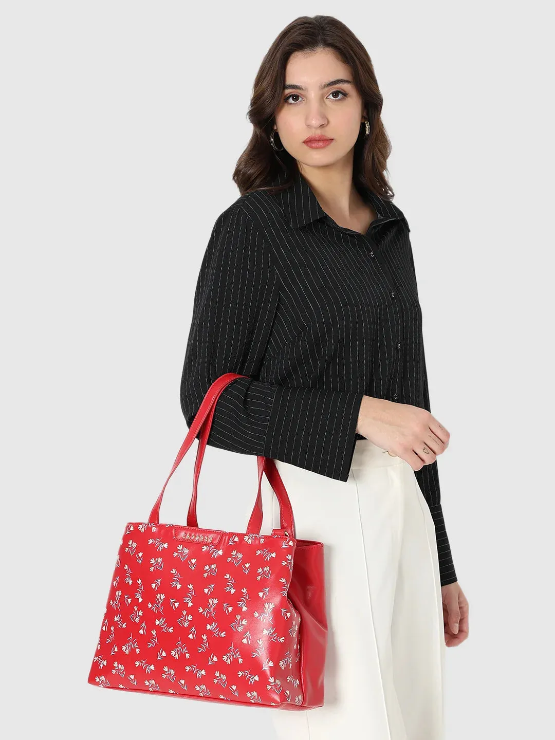 Caprese Merida Satchel Large Printed Women'S Handbag Red