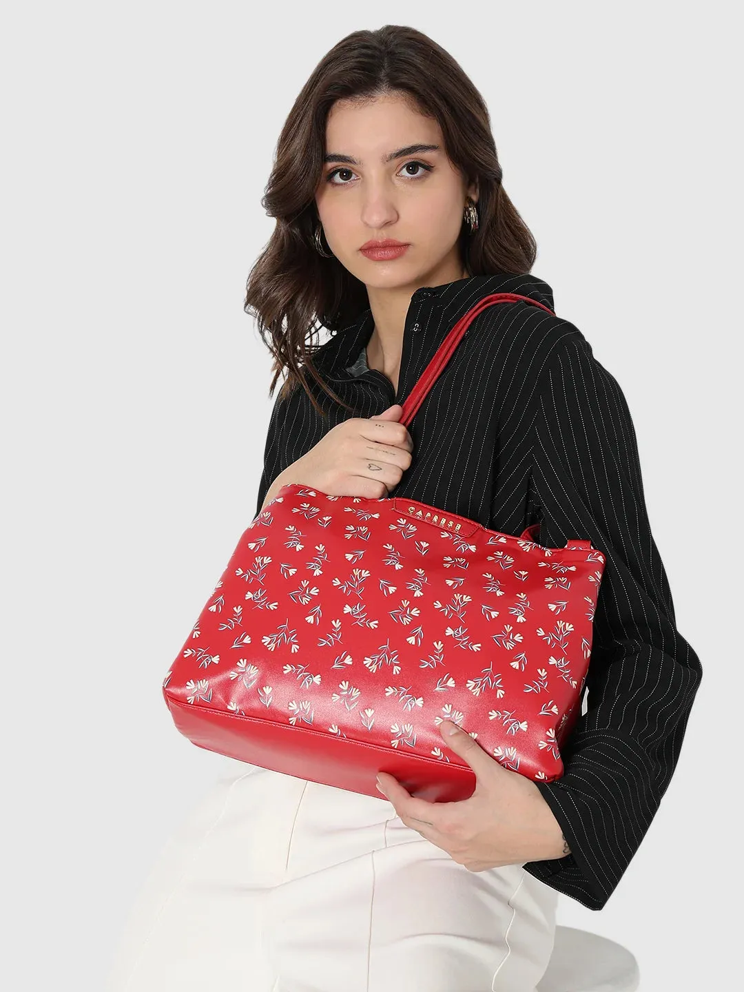 Caprese Merida Satchel Large Printed Women'S Handbag Red