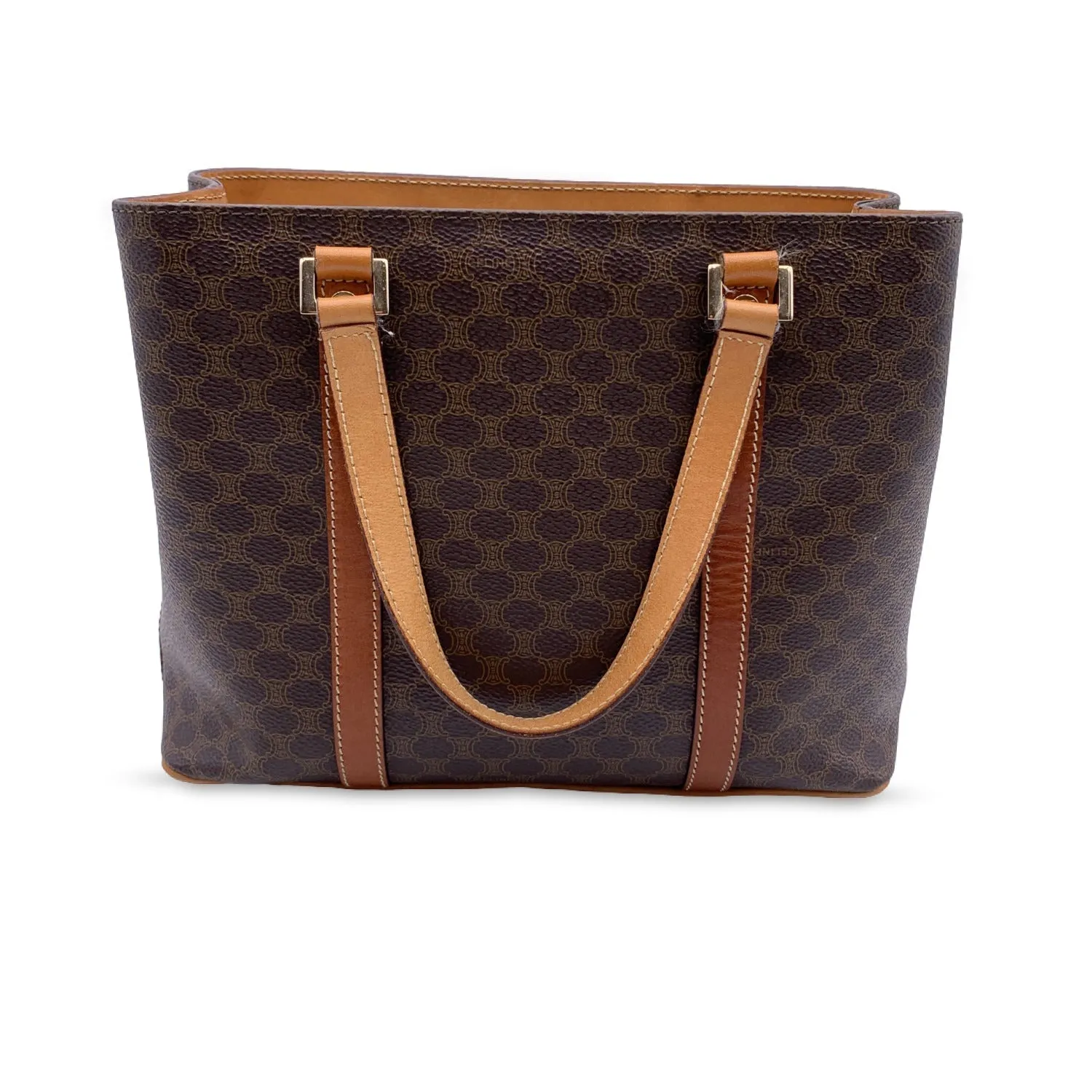 Celine Vintage Brown Macadam Canvas Small Tote Shoulder Bag