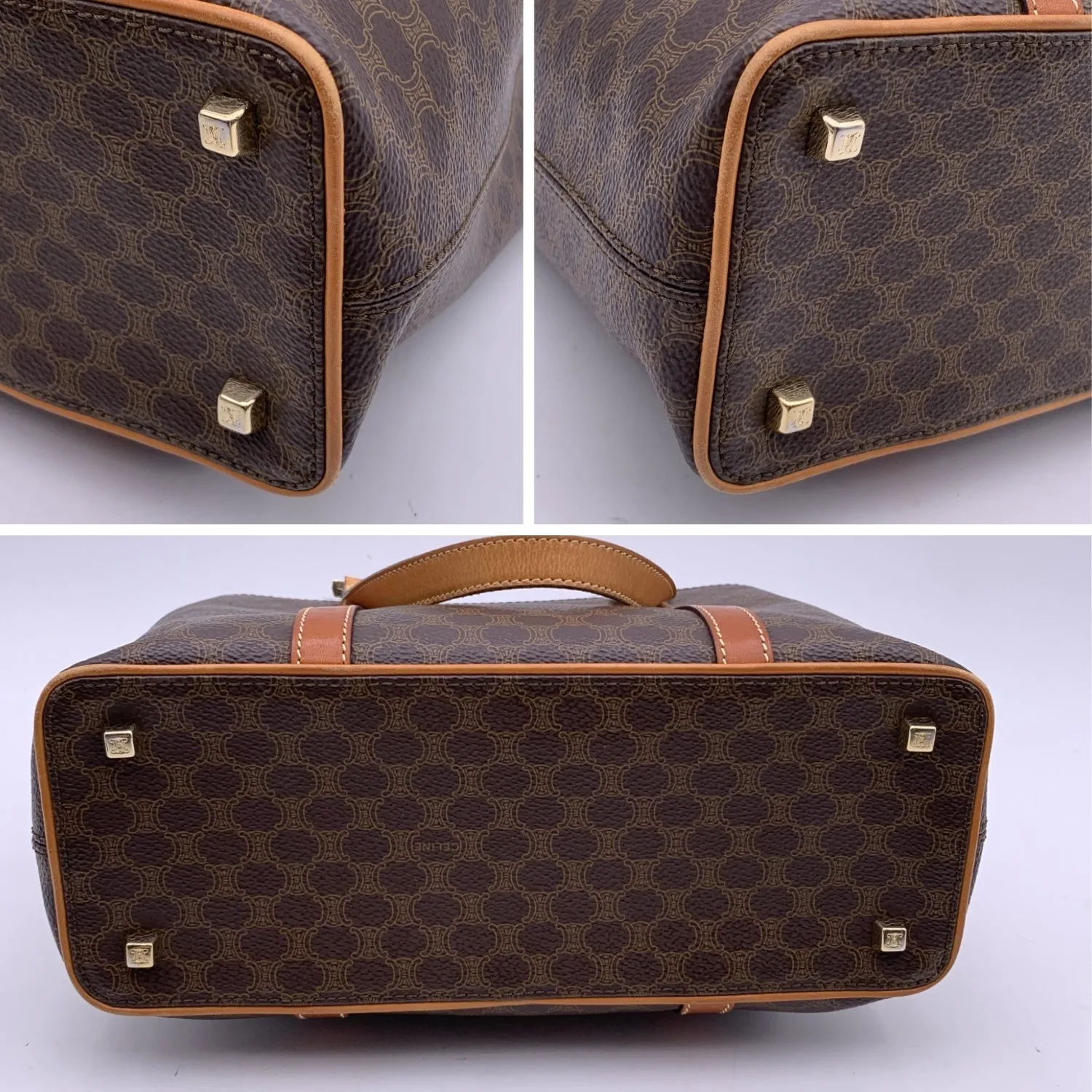 Celine Vintage Brown Macadam Canvas Small Tote Shoulder Bag