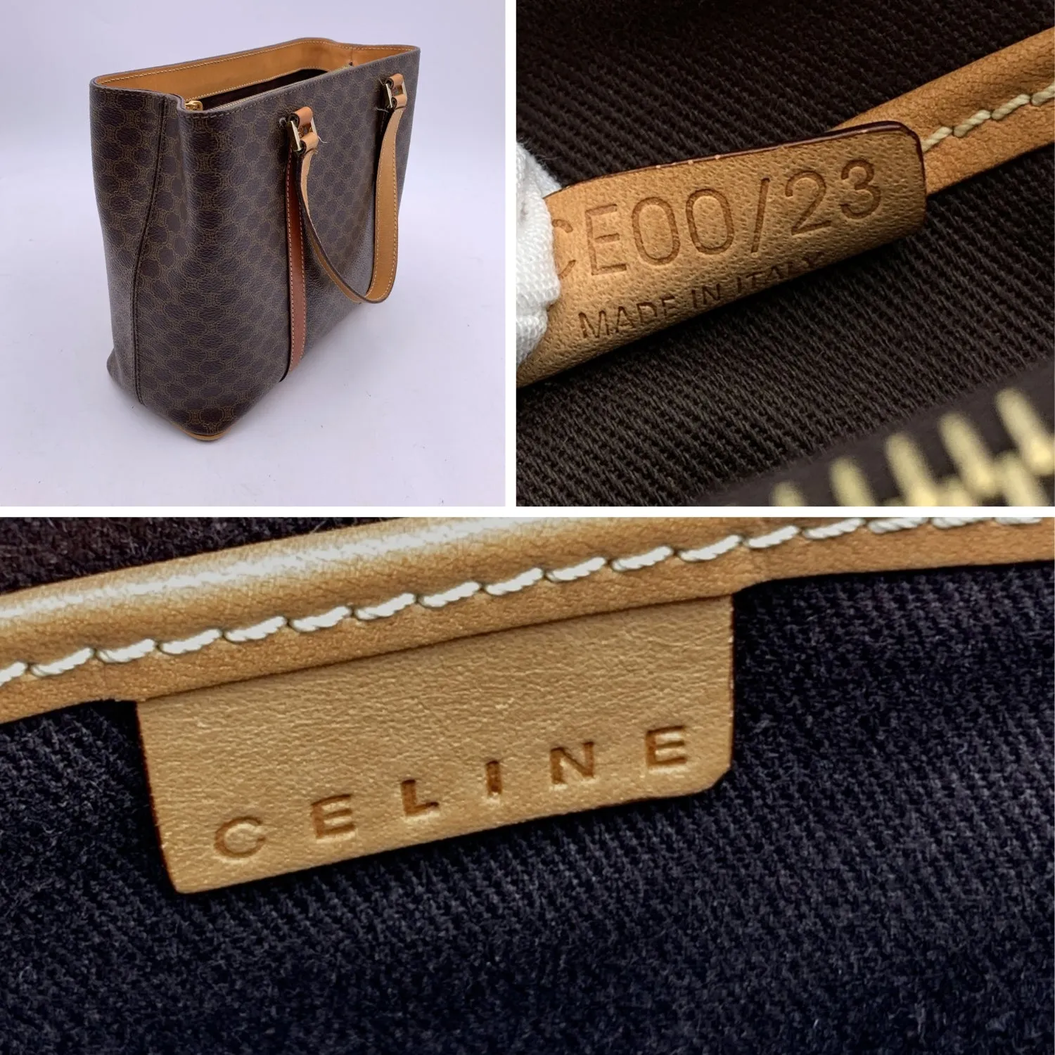 Celine Vintage Brown Macadam Canvas Small Tote Shoulder Bag
