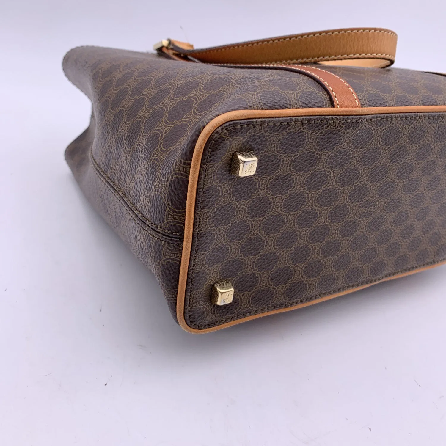 Celine Vintage Brown Macadam Canvas Small Tote Shoulder Bag