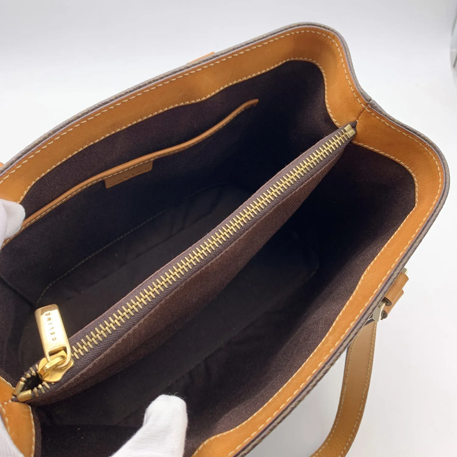 Celine Vintage Brown Macadam Canvas Small Tote Shoulder Bag