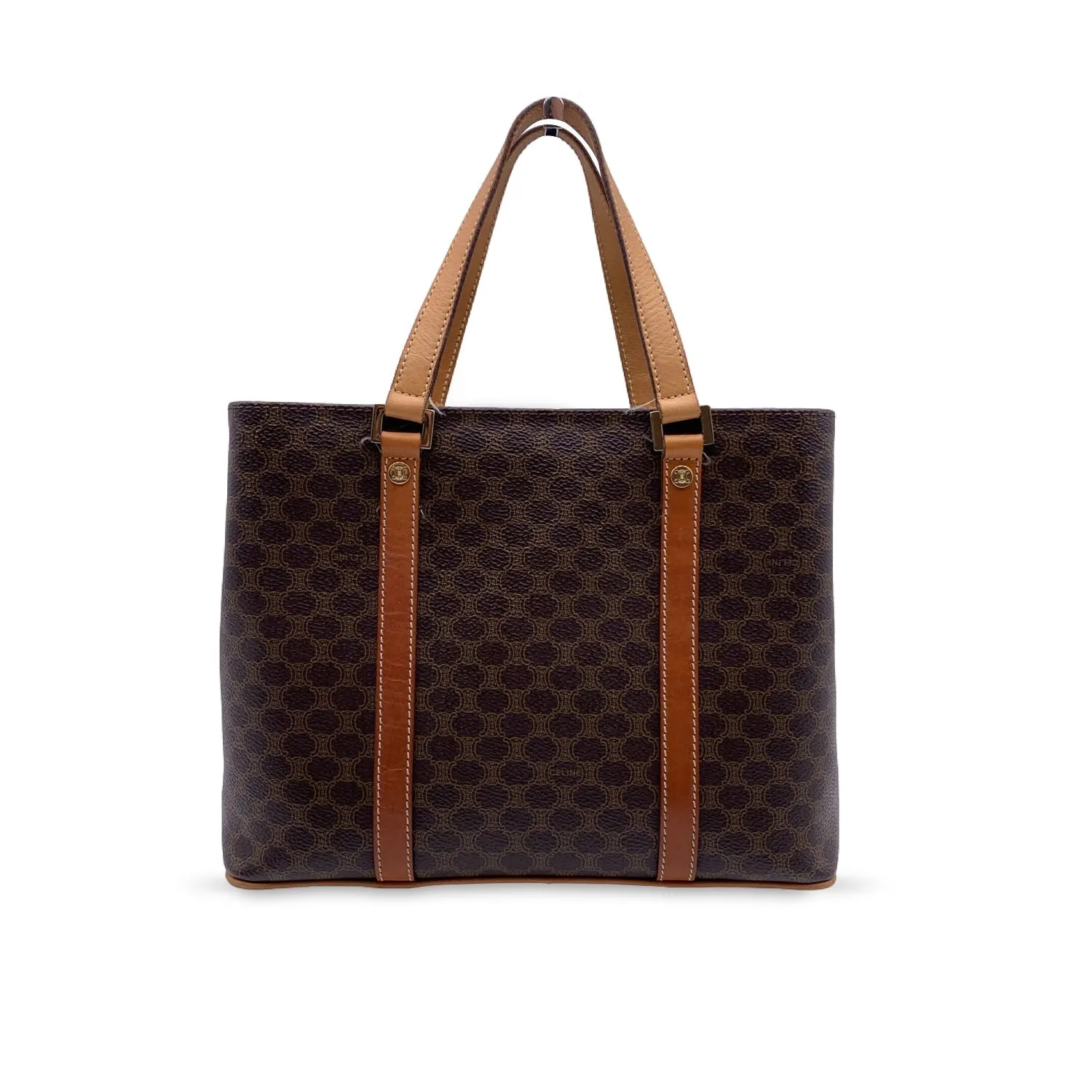 Celine Vintage Brown Macadam Canvas Small Tote Shoulder Bag