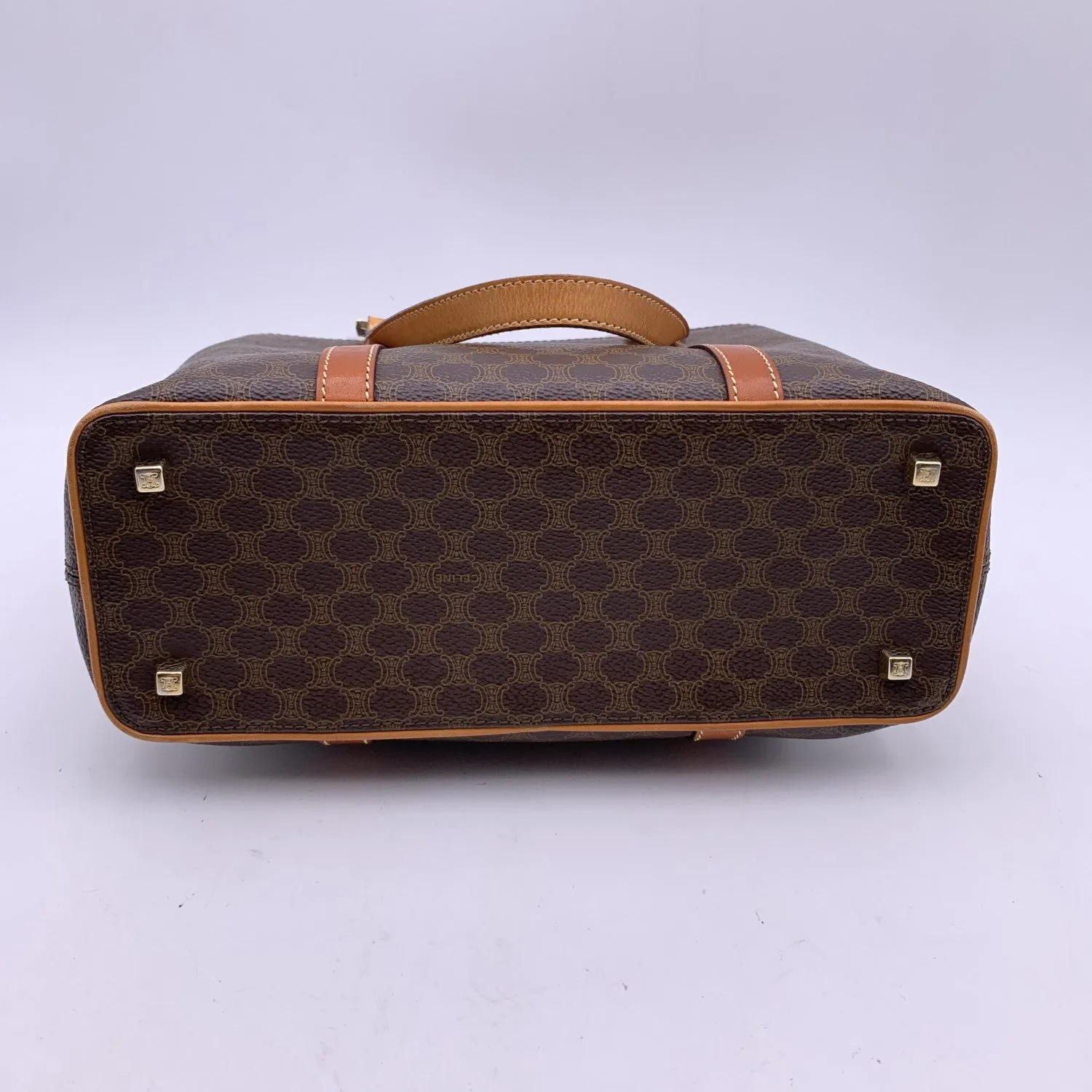 Celine Vintage Brown Macadam Canvas Small Tote Shoulder Bag