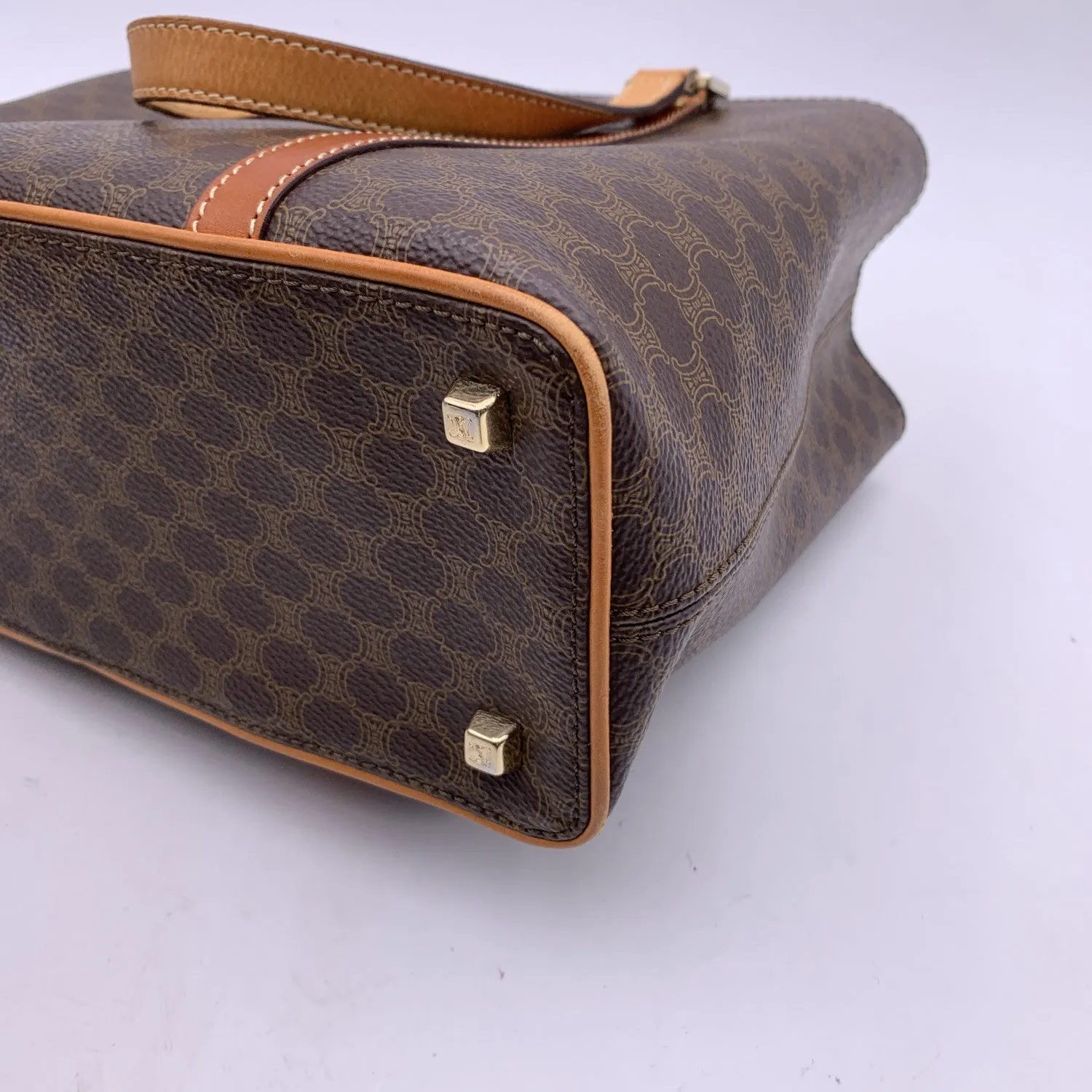 Celine Vintage Brown Macadam Canvas Small Tote Shoulder Bag