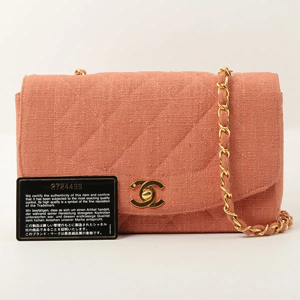 Chanel 1992 Cotton Diana Flap Chain Bag Light Coral
