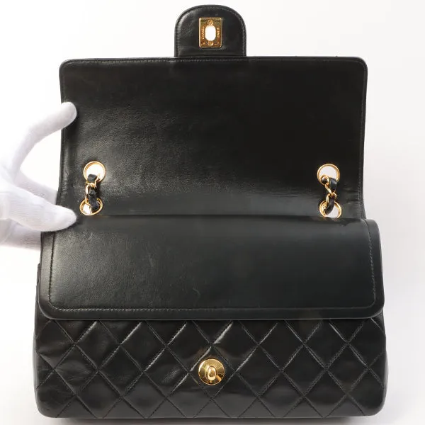 Chanel Around 1985-1990 Made Straight Flap Turn-Lock Chain Bag Black