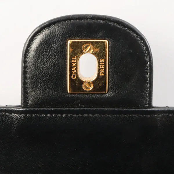 Chanel Around 1985-1990 Made Straight Flap Turn-Lock Chain Bag Black