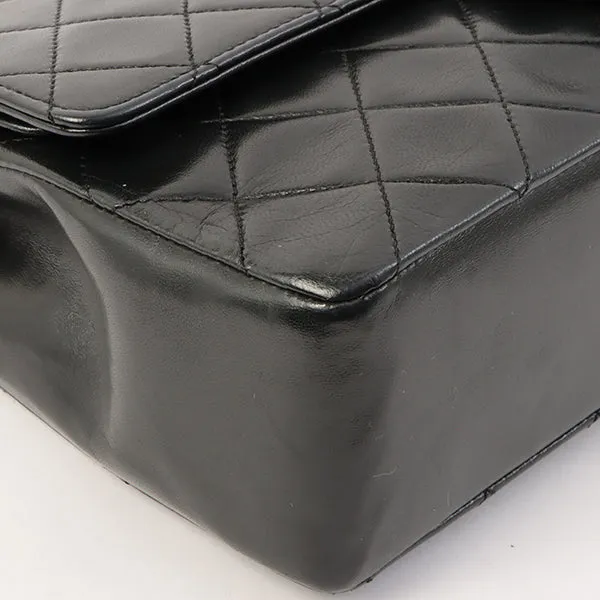 Chanel Around 1985-1990 Made Straight Flap Turn-Lock Chain Bag Black