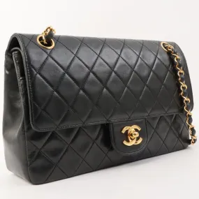 Chanel Around 1985-1990 Made Straight Flap Turn-Lock Chain Bag Black