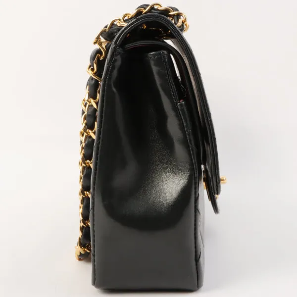 Chanel Around 1985-1990 Made Straight Flap Turn-Lock Chain Bag Black