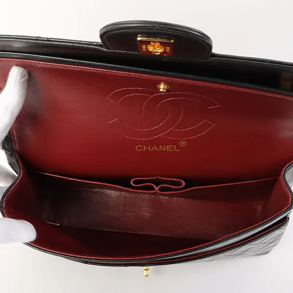Chanel Around 1985-1990 Made Straight Flap Turn-Lock Chain Bag Black