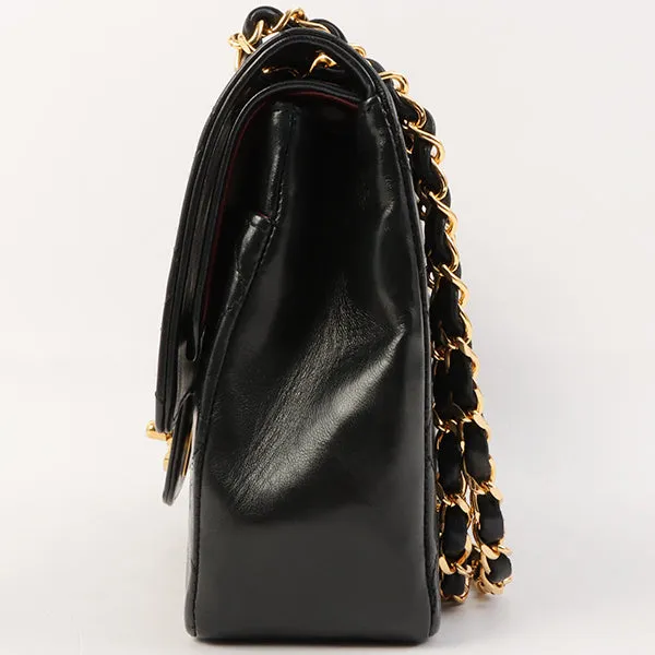 Chanel Around 1985-1990 Made Straight Flap Turn-Lock Chain Bag Black