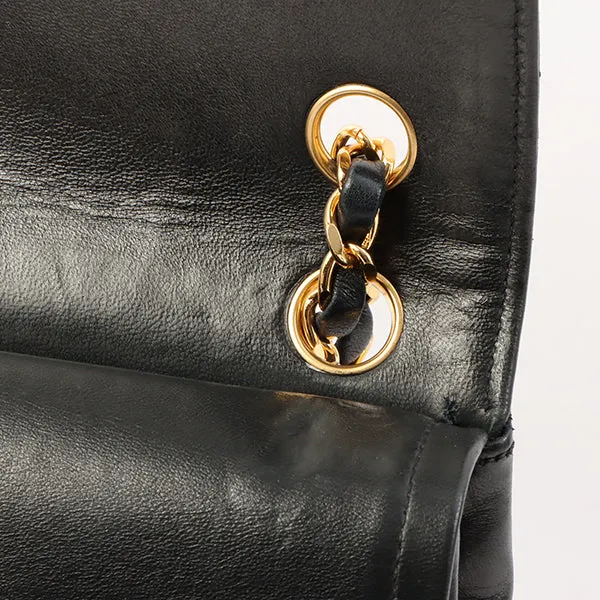 Chanel Around 1985-1990 Made Straight Flap Turn-Lock Chain Bag Black