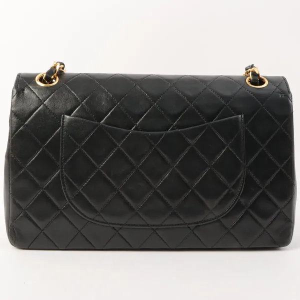 Chanel Around 1985-1990 Made Straight Flap Turn-Lock Chain Bag Black