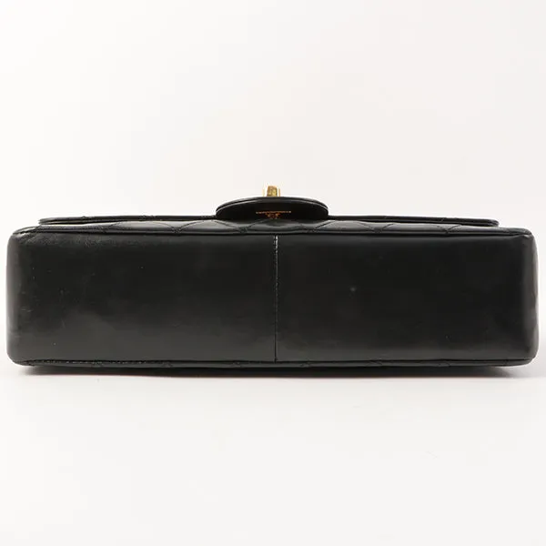 Chanel Around 1985-1990 Made Straight Flap Turn-Lock Chain Bag Black