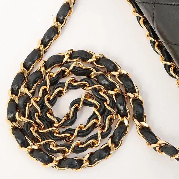 Chanel Around 1985-1990 Made Straight Flap Turn-Lock Chain Bag Black