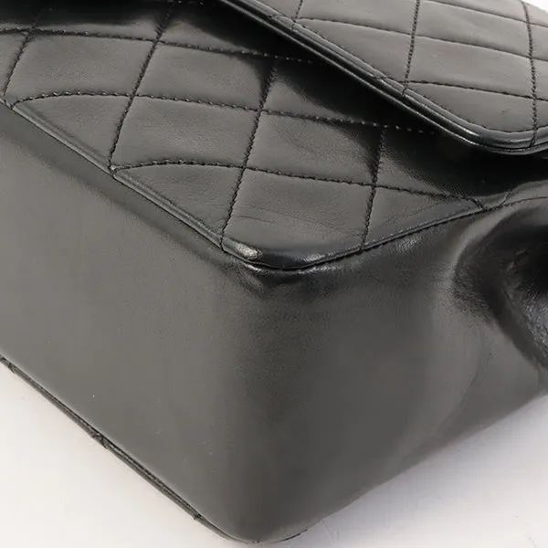 Chanel Around 1985-1990 Made Straight Flap Turn-Lock Chain Bag Black