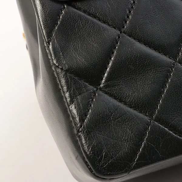 Chanel Around 1985-1990 Made Straight Flap Turn-Lock Chain Bag Black