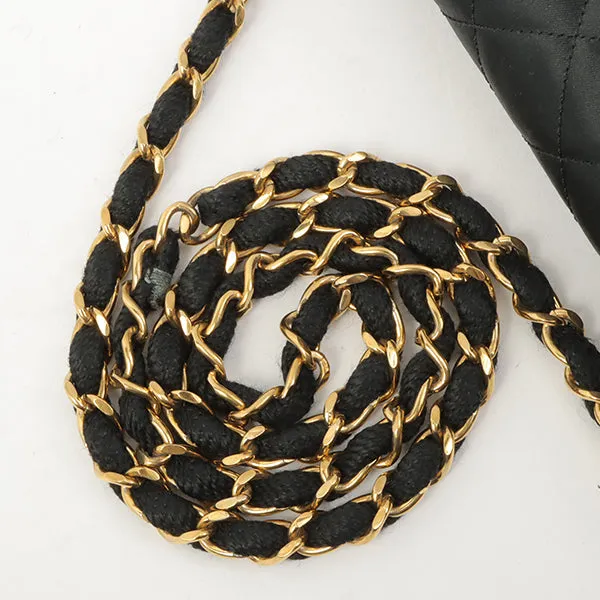 Chanel Around 1985~1990 Silk Satin Cc Mark Plate Straight Flap Chain Bag Black