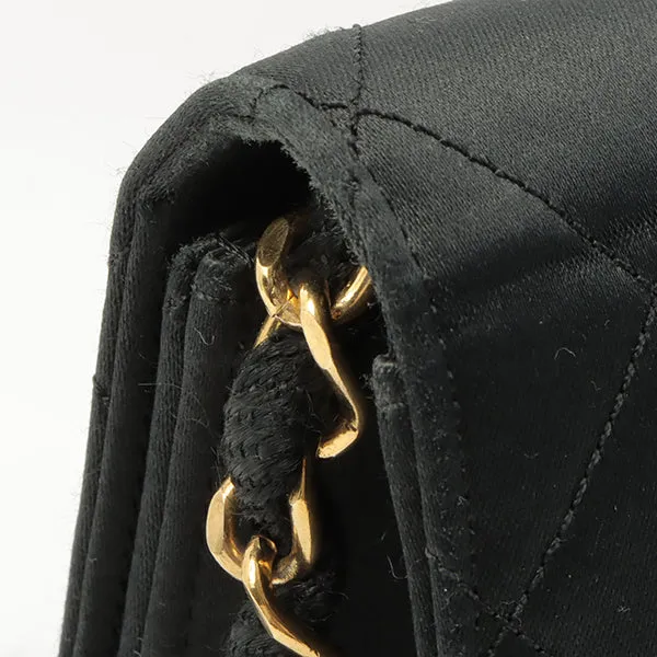 Chanel Around 1985~1990 Silk Satin Cc Mark Plate Straight Flap Chain Bag Black