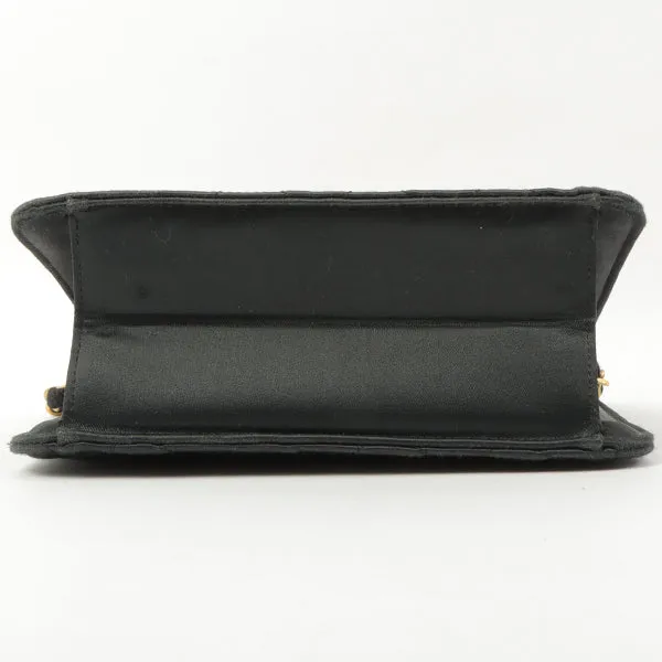 Chanel Around 1985~1990 Silk Satin Cc Mark Plate Straight Flap Chain Bag Black