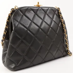 Chanel Around 1997 Made Turn-Lock Metal Clasp Chain Shoulder Bag Black