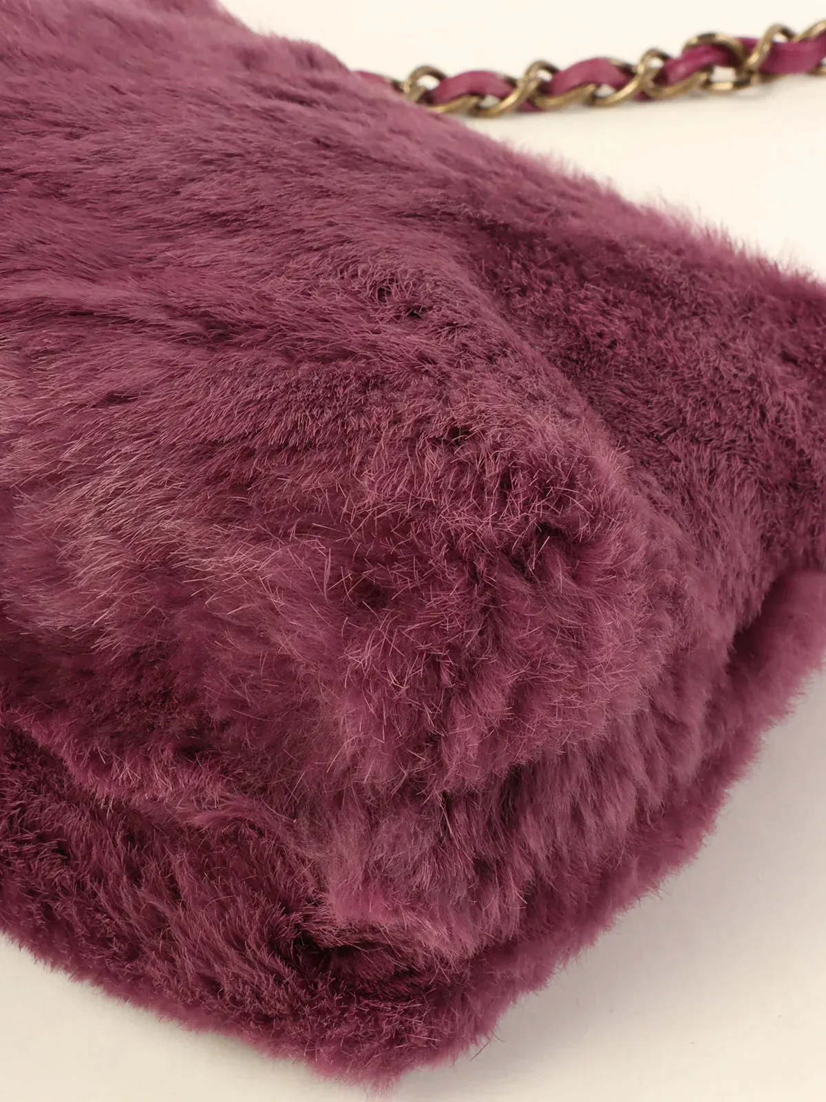 CHANEL Around 2000 Made Fur Cc Mark Plate Chain Shoulder Bag Purple